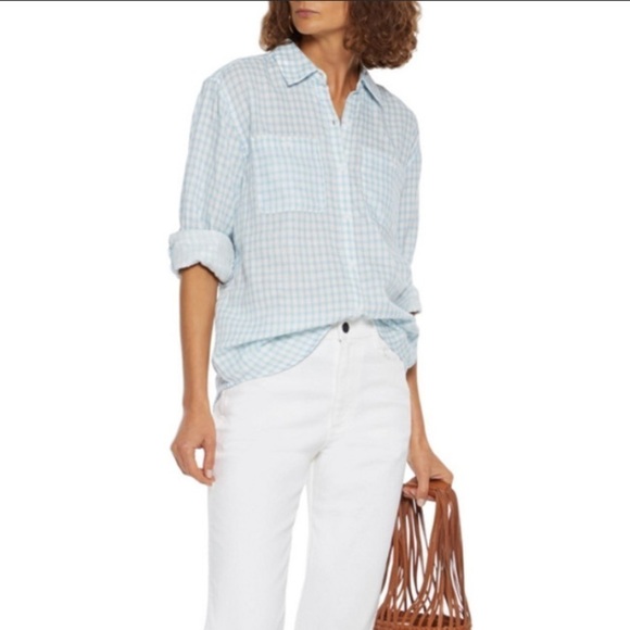 Joie Tops - Joie NWT Lidelle Cotton Gauze Button Down Gingham Shirt Blue/White Size XXS $228